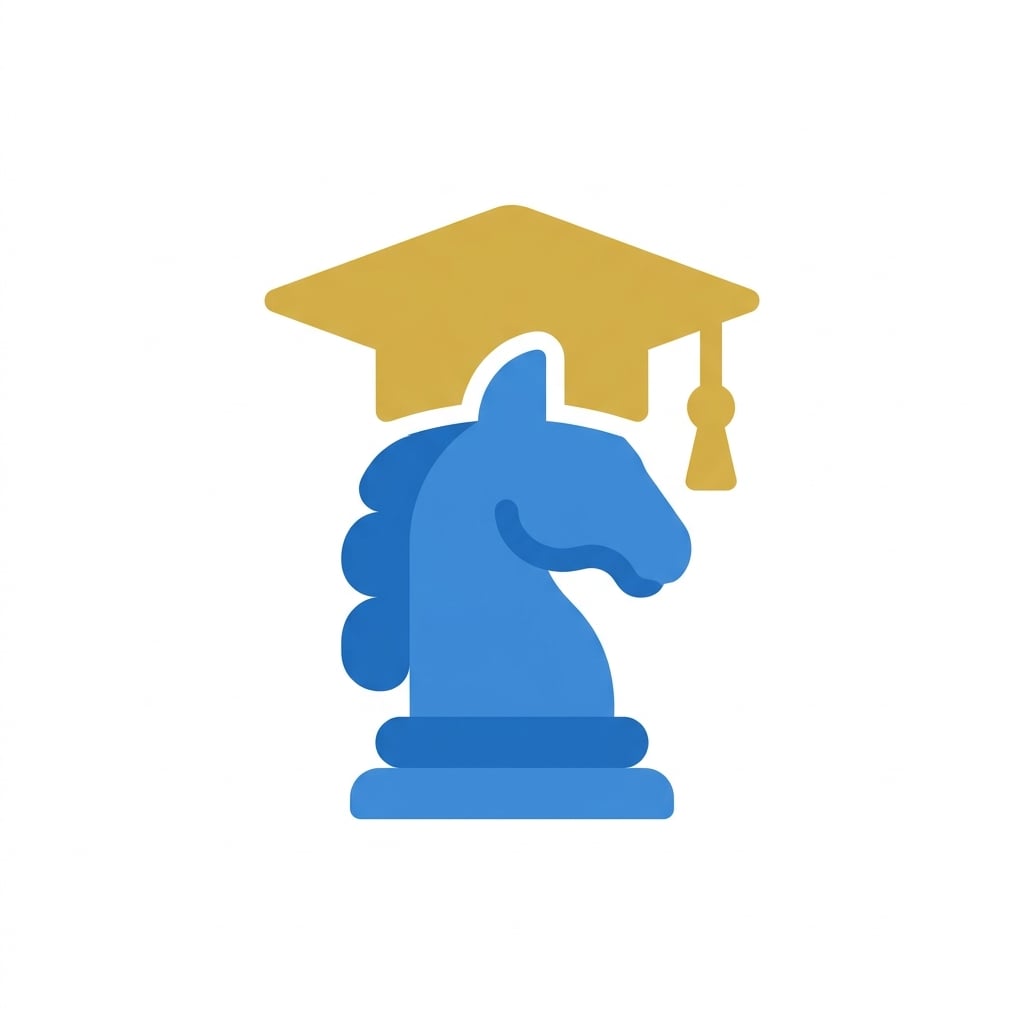 Gold graduation cap and blue strategy chess piece